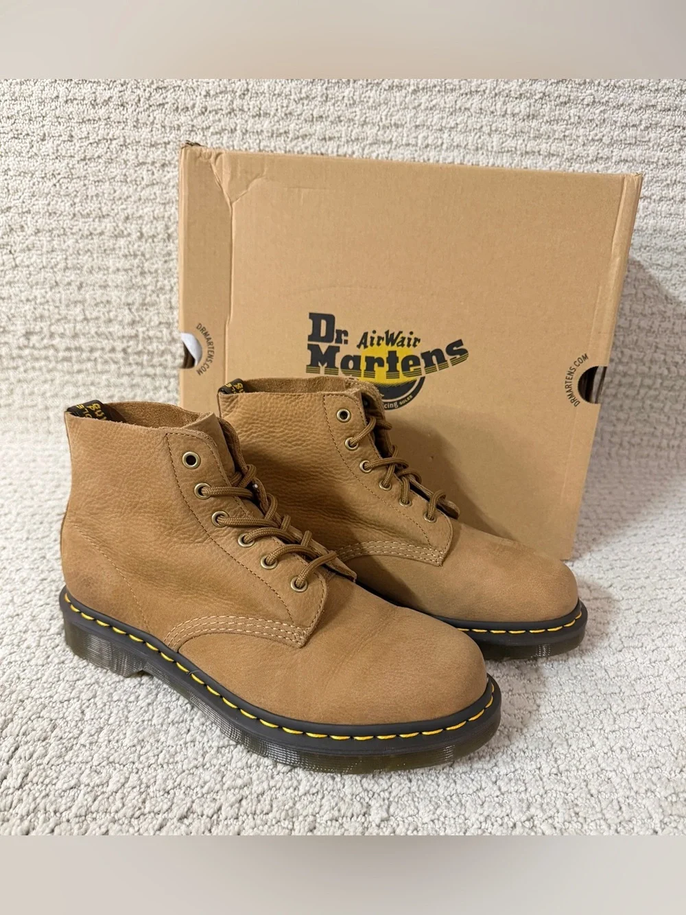 Dr. Martens 101 Savannah Tan Tumbled Nubuck Leather Combat Ankle Boots Sz 8M/9L